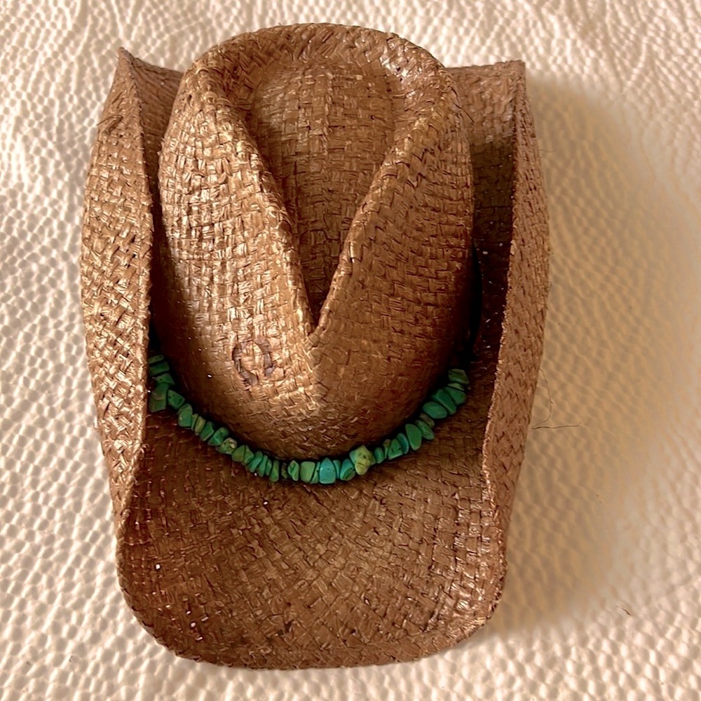 Charlie 1 Horse Tulum Shapeable Straw Hat Embellished with Turquoise  Sz Small